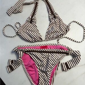 Betsey Johnson Brown and White Striped Bikini